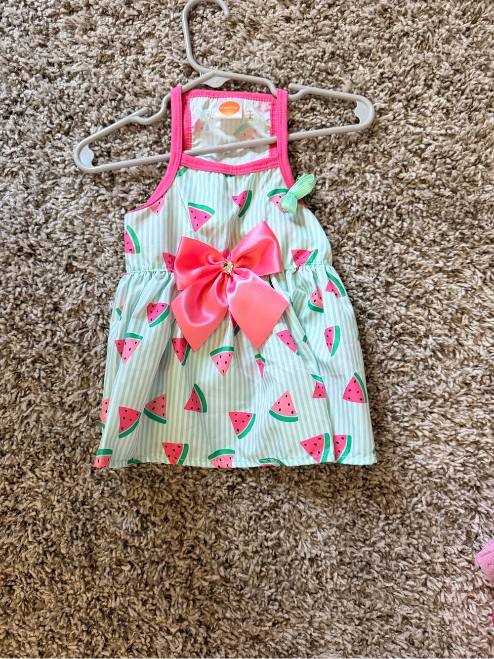 Pink & Mint Watermelon Bow Dog Dress - Cute Summer Pet Outfit Size Small